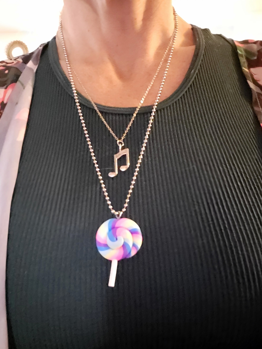 Silver-Tone Music Note & Multicolor Lollipop Layered Necklace - Picture 2 of 3